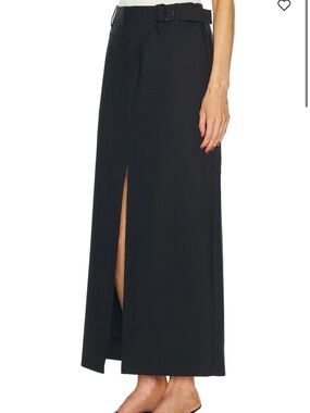 SIR the label Black Maxi Skirt with Front Slit and Belt